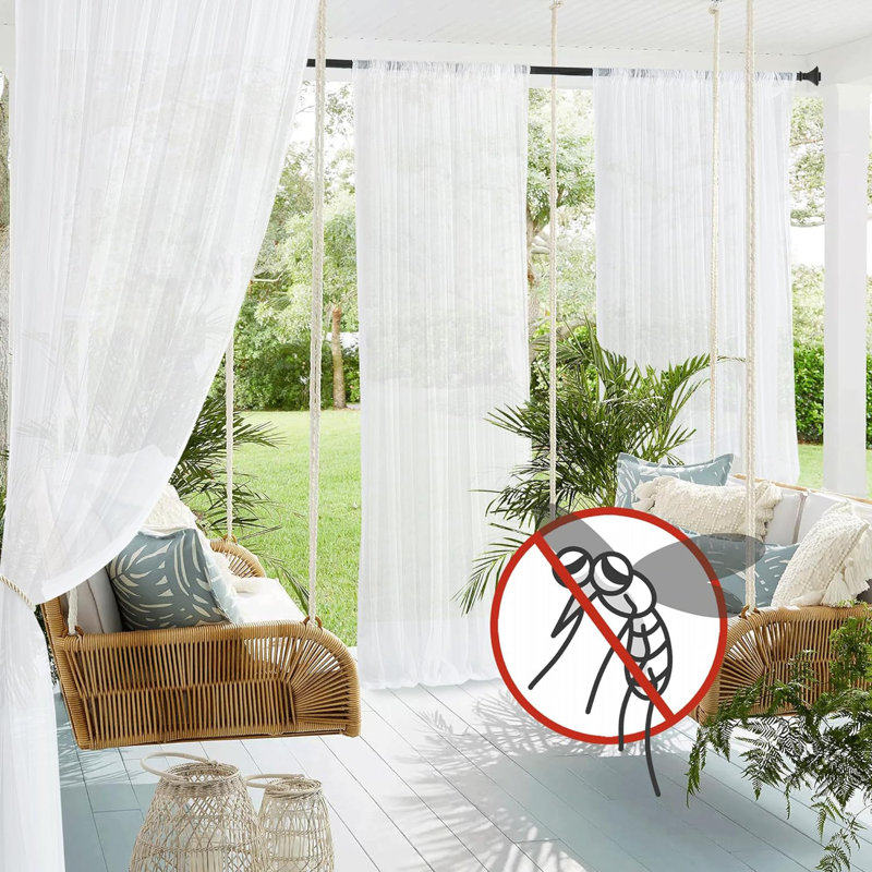 2 Panels Outdoor Mosquito Curtains for Patio Waterproof, Rod Pocket Airy Mesh Net Sheer Curtains Tulle Outdoor Drapes with DIY Adjustable Length for Backdrop