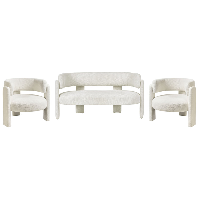 Permelia 3 - Piece Living Room Set, White, White