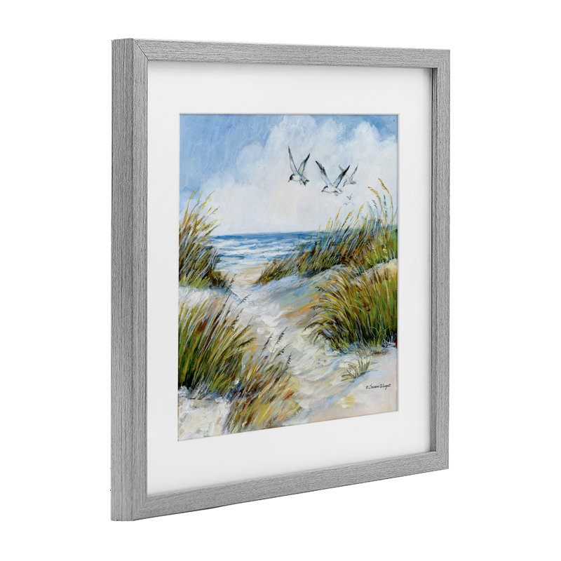 «Beach Path Seagulls Overhead», reproduction d'art sous verre, conception de Susan Winget, H 13 po x l 13 po