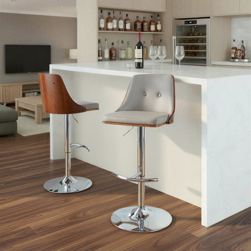 Tabouret de bar Archaimbaud, Chrome / noyer, Gris clair