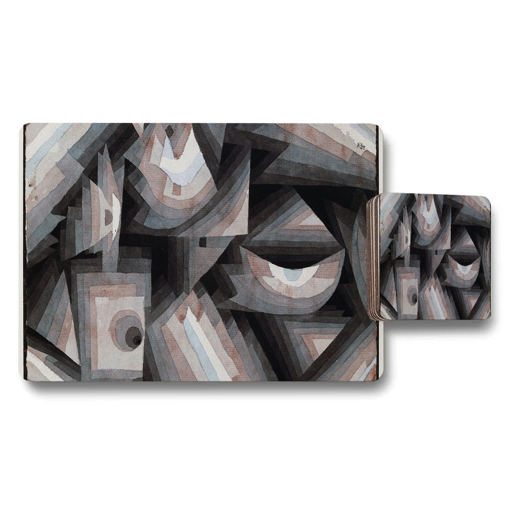 Abstract Geometric Placemat And Coaster Set In Muted Tones