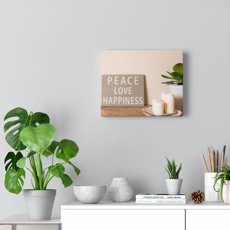 Peace Love Happiness - Wrapped Canvas Print, 28cm H x 36cm W