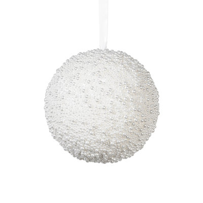 12" White Pearl Ball Ornament