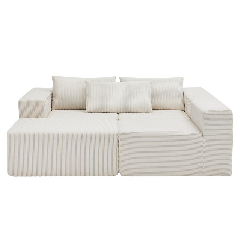 107" Compressed Sectional Sofas (Beige), Beige Corduroy