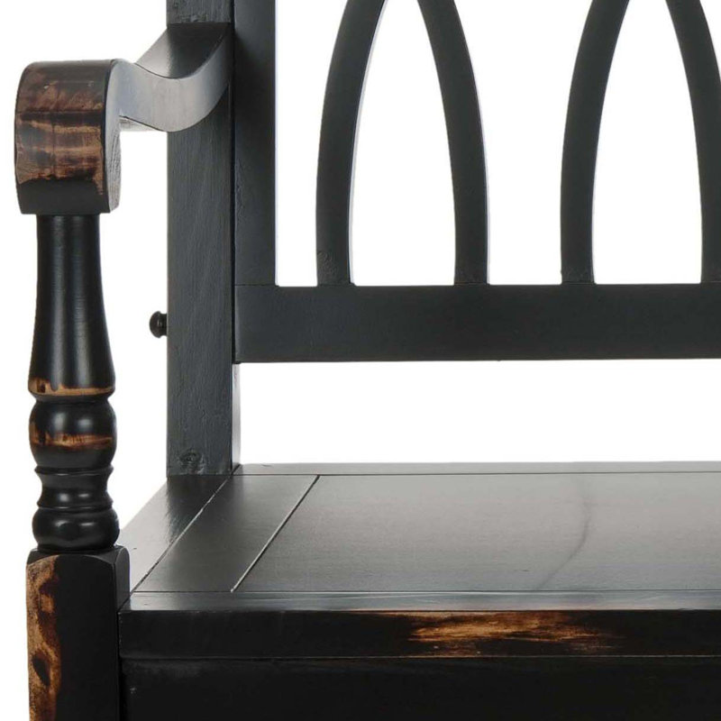 Metinaro Solid Wood Bench, Distressed Black