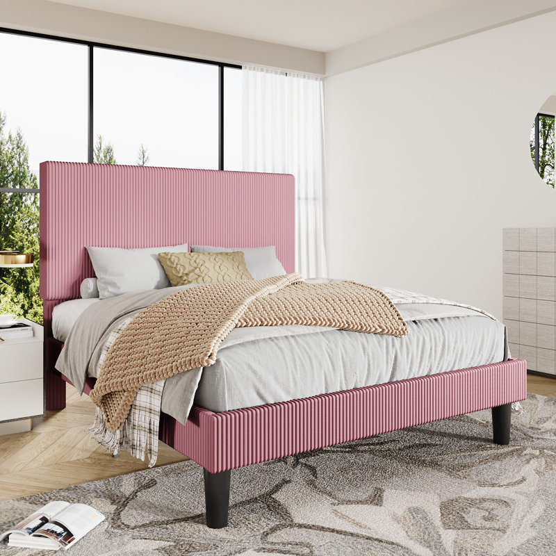 Modern Corduroy Upholstered Platform Bed Frame With Adjustable Headboard, Under Bed Storage, No Box Spring Required, Full Size,Queen Size,King Size,Multiple Colors