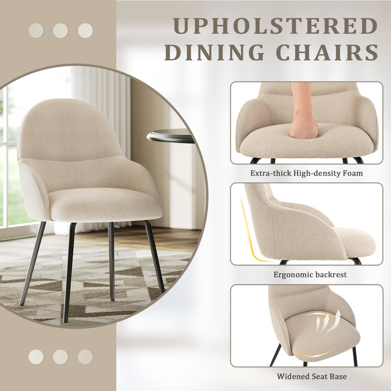 Antin Modern Upholstered Dining Chair with Armrest, Beige Linen