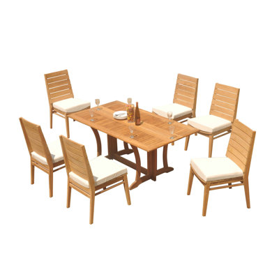 10 - Person Teak Solid Wood Patio Dining Set Umbrella Hole Included Table,