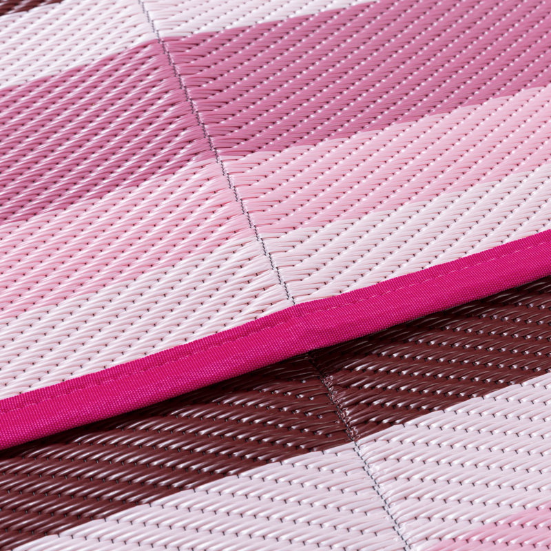 Tapis d'extérieur à rayures réversible imperméable Ellie, Rose, Rectangle 8 pi x 10 pi