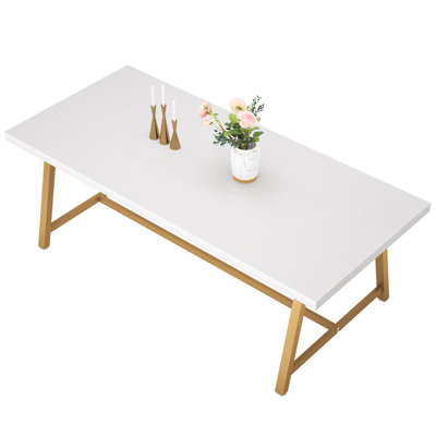 Baeumel 70.87'' Rectangle Dining Table for 6-8, Wood Kitchen Table with Strong Metal Frame