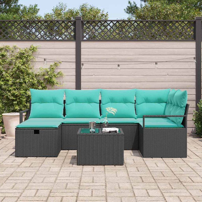 Ensemble de canapé avec coussin vidaXL 7 pièces vidaXL, Coussin bleu / cadre noir
