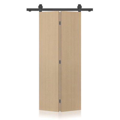 Hollow Core Oak Composite Texture Bi-Fold Door with Sliding Barn Door Hardware Kit