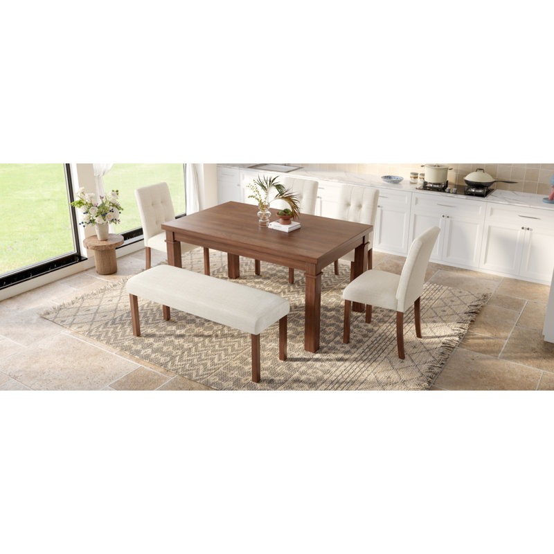 Ensemble de salle à manger moderne 6 pièces, table de cuisine rectangulaire avec 4 chaises et banc rembourrés, idéal pour la salle à manger et le salon