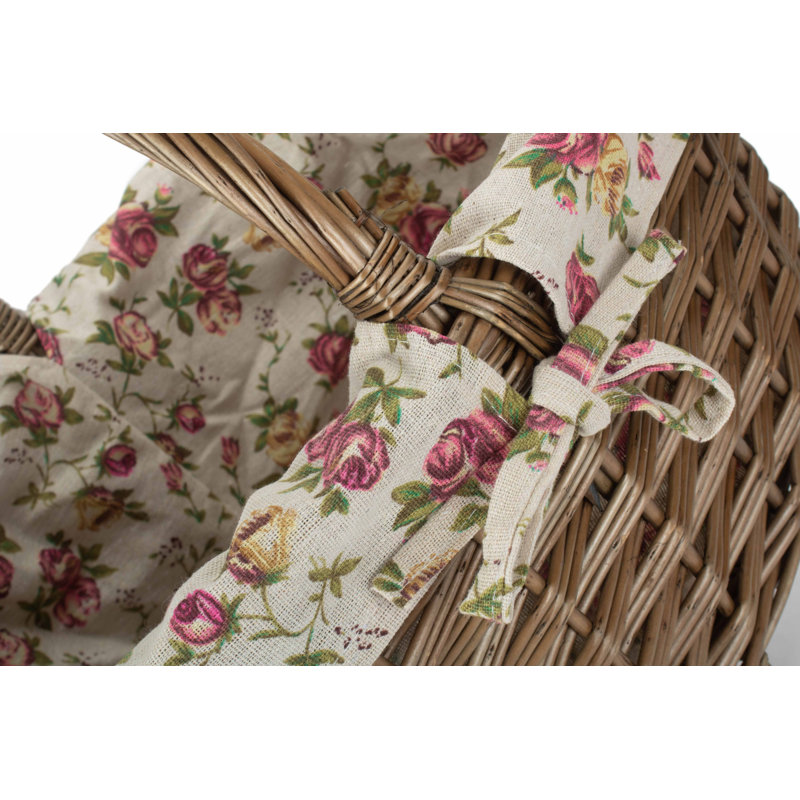 Wicker Stair Storage Basket with Garden Rose Lining