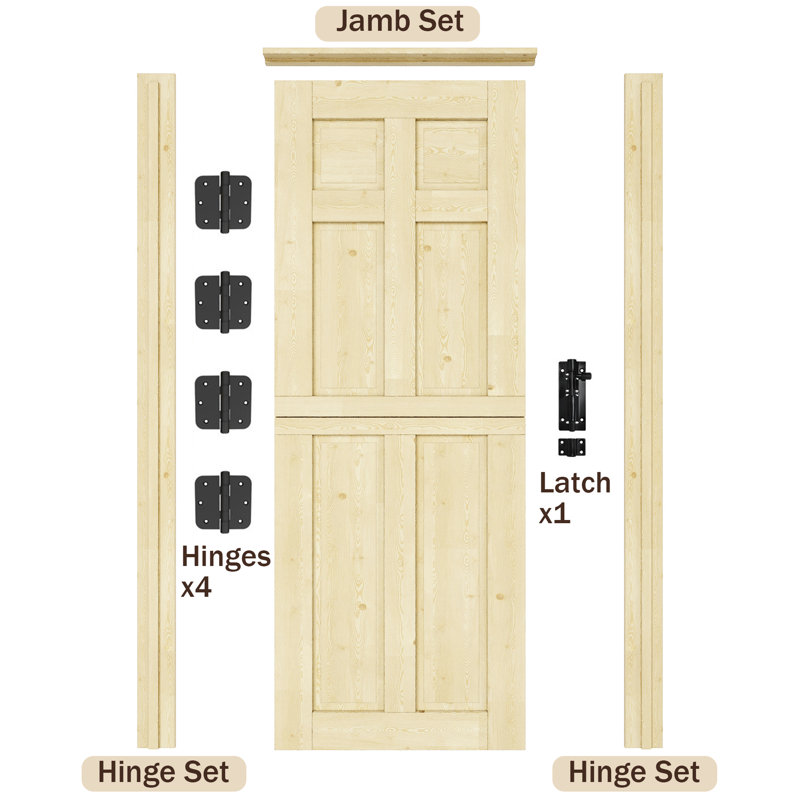 Porte semi-intérieure en bois de pin massif non fini avec porte à deux panneaux Qucik, 30 po x 80 po