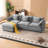 Gray 3 Seat Sofas with Movable Ottoman, Chenille Modern Living Room