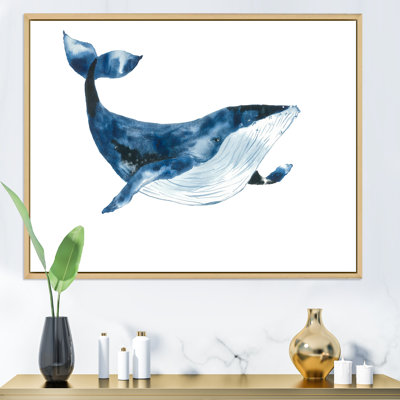 Baleine bleue sur fond blanc VI - peinture sur toile