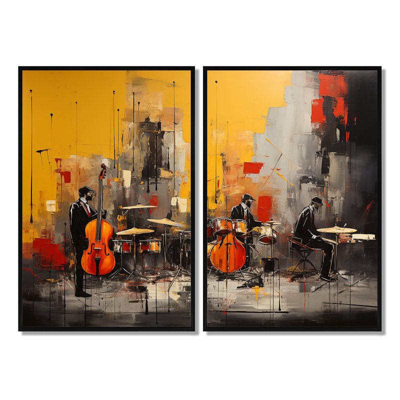 Jazz Band Melody Groove - impressions sur toile traditionnelles, Noir, H 36 po x l 48 po, Impression encadrée flottante
