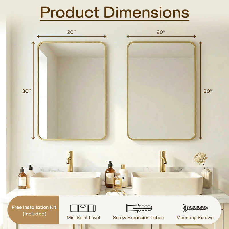 Miroir mural 30 po x l 20 po, Gold, 30" x 20"