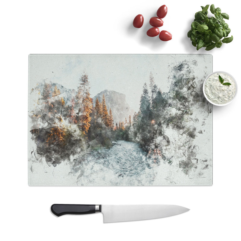 Tempered Glass Yosemite Valley Sunrise Watercolour Chopping Board, 28.5 cm x 39 cm