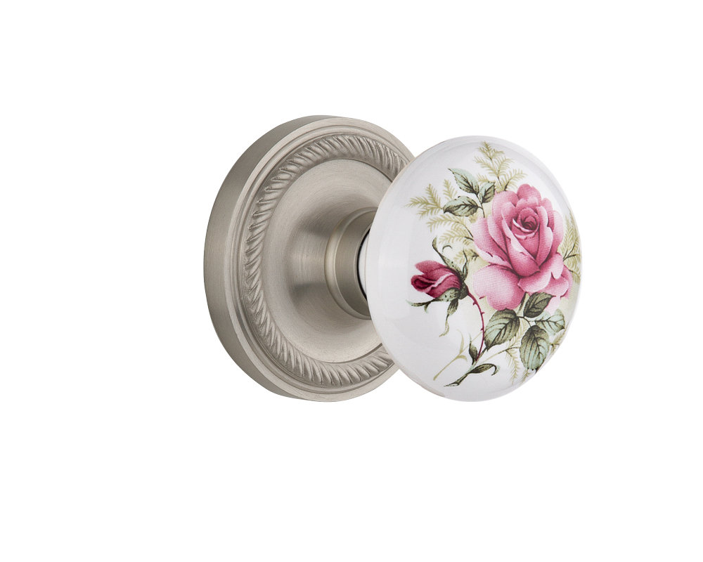 Rope Rosette with White Rose Porcelain Door Knob Nostalgic Warehouse 