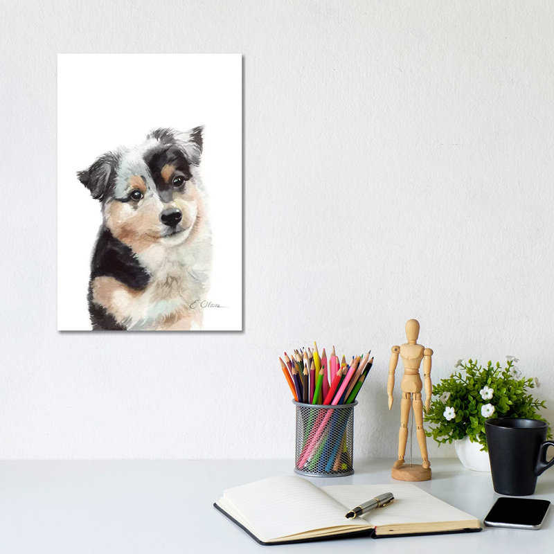Australian Shepherd Puppy - Wrapped Canvas Painting, 30.48cm H x 20.32cm W