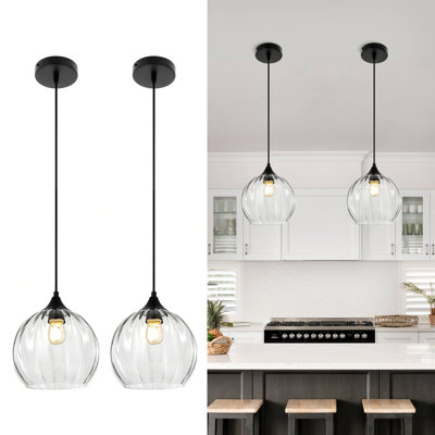 2-Light Single Glass Pendant Light Globe Adjustable Height for Kitchen Island Dining Room