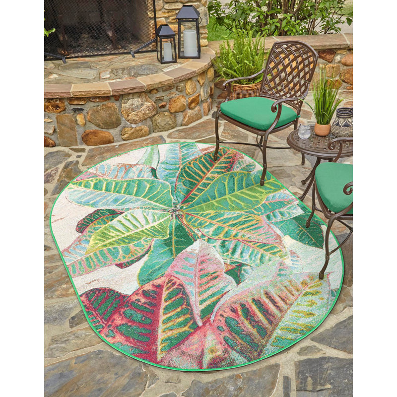Firman Washable Floral Power Loomed Indoor / Outdoor Area Rug, Oval 2' x 3'1"