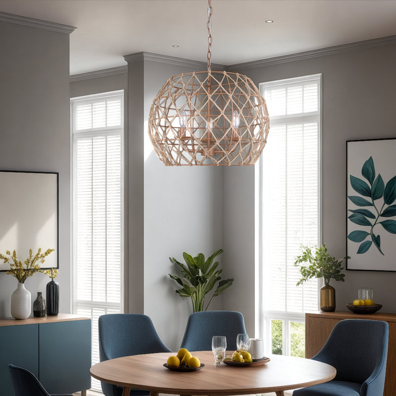 Asawer 3 Light Pendant With Tan Finish And Natural Tan Rope Shade