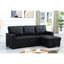 Canapé modulaire rembourré avec méridienne et canapé-lit, revêtement en similicuir noir, rangement
