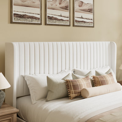 Candler Velvet Upholstered Platform Bed with Wingback Headboard and Wooden Slats