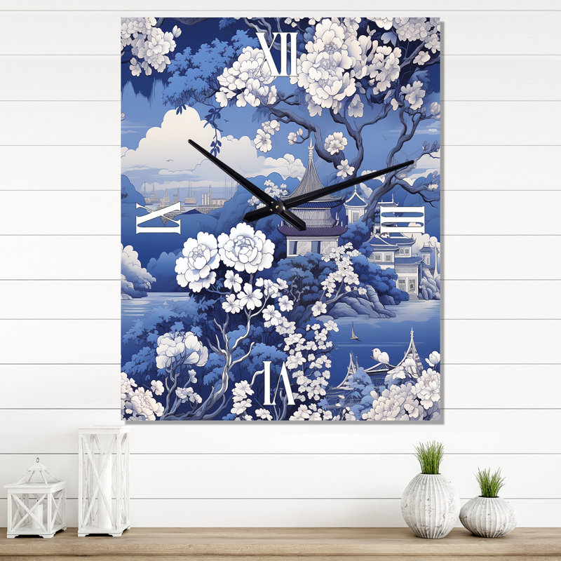 Horloge murale florale bleue, Grand