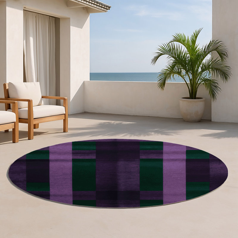 Tapis intérieur / extérieur mauve à carreaux, Rond 5 pi
