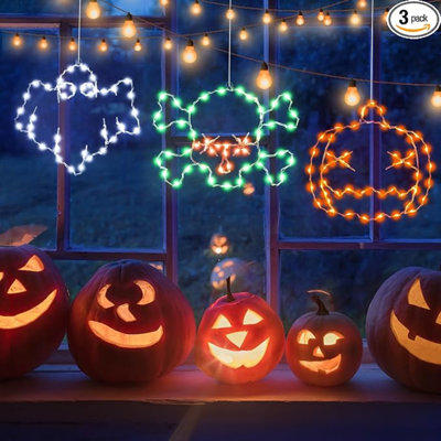3 Packs Halloween Window Decoration Lights, USB Powered