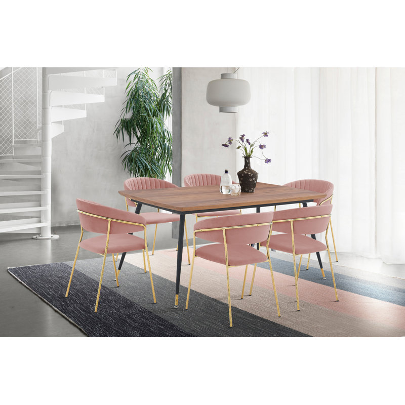 Ensemble de salle à manger 5 pièces à dossier courbé en similicuir gris, 1 Table and 6 Chair, Rose