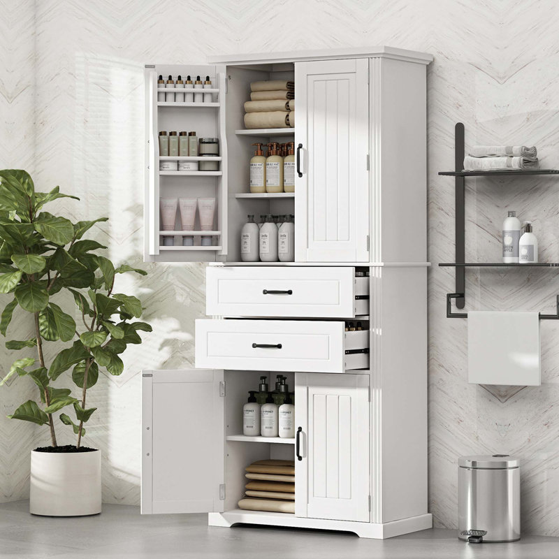 Armoire de rangement multifonctionnelle avec tablettes réglables et deux tiroirs, Blanc