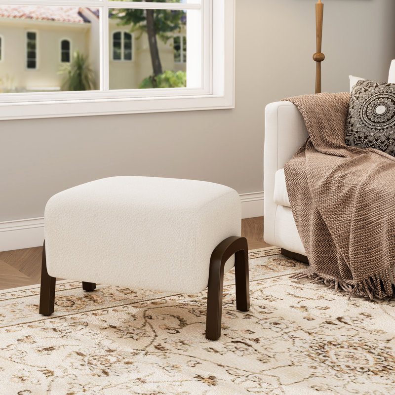 Boucle blanche avec pieds, style contemporain, multi-usages dans le salon, 15,81 po de hauteur, pieds en bois massif pour une durabilité accrue, 19,49 po de profondeur