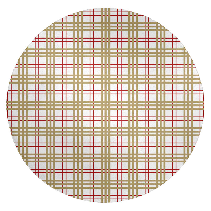 Tapis beige / blanc à carreaux, Rond 5 pi