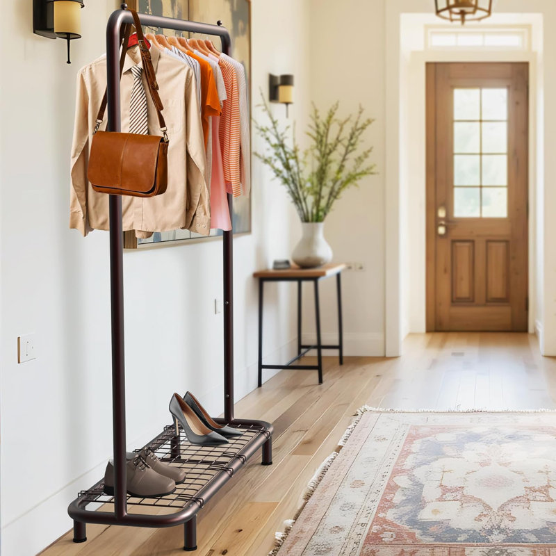 Bronze Industrial Pipe Clothing Rack w/ Shelves
