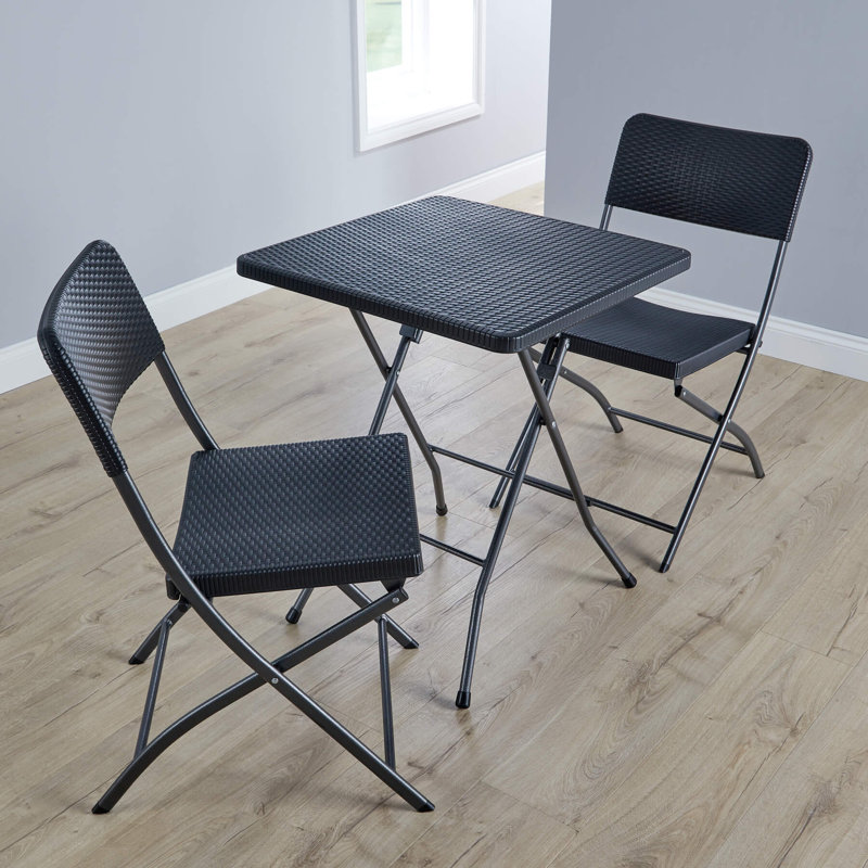 Black Folding Square Trestle Table and Chairs Indoor Outdoor Patio Set