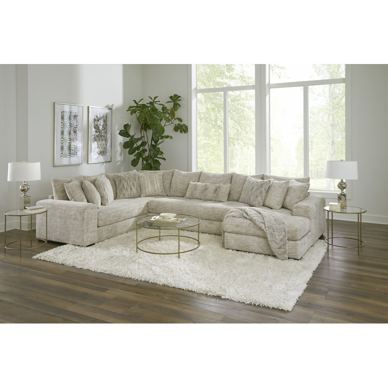 Doneshia 3-Piece Upholstered Teddy Bear Soft Fabric Sectional with Chaise Includes all Pillows as Shown