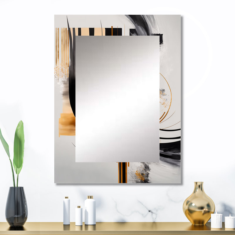 Gold Touch Art Deco III - miroir abstrait, miroir mural décoratif moderne, art imprimé en métal, 32 po x 24 po