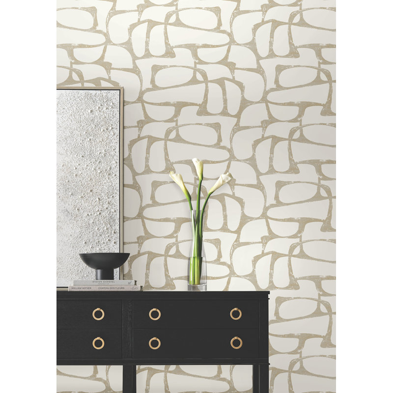 Craftsman Geometric Wallpaper, White/Gold
