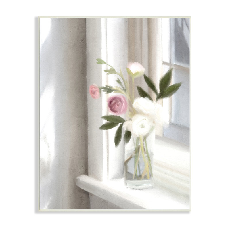 "Sunlit Flower Bouquet Blooming White Petals", plaque murale par Leah Straatsma, H 15 po x l 10 po x P 0,5 po