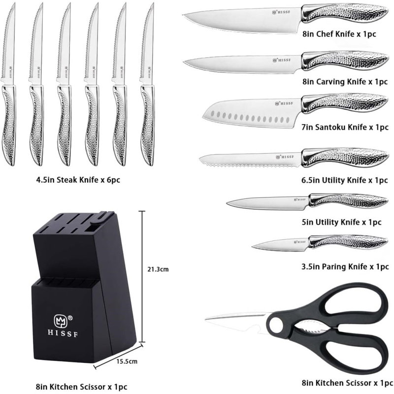 BLASIVE Knife Set for Kitchen with Block 14 Piece Kitchen Knife Set with Built-in Sharpener