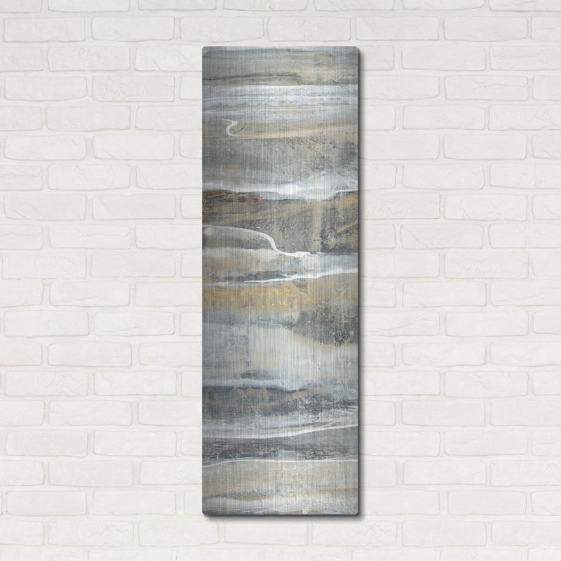 Art mural en métal luxueux «Spring Stream Gold» par Albena Hristova, 16 po x 48 po