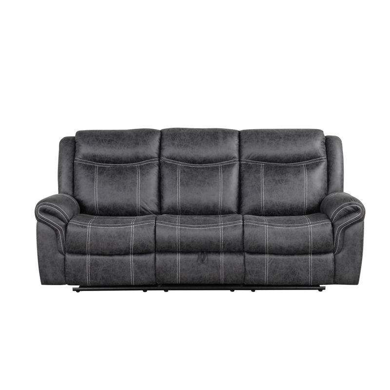 Zubaida Dark Grey Polish Microfiber Power Motion Sofa W/Drop Down Table