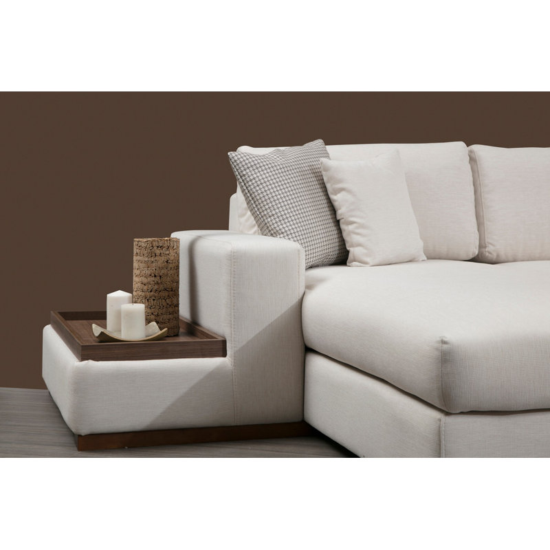 Élégant canapé d'angle avec pouf 123,6 po x 140,6 po x 33,5 po | Structure en bois de hêtre, tissu 100% polyester, pieds en noyer | Comprend 5 coussins moelleux (17,7 po x 17,7 po) | Nettoyage à sec, conception scandinave pour les salons modernes