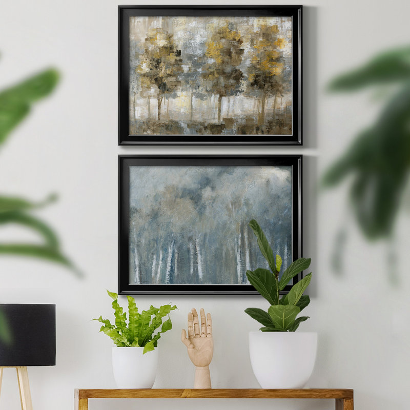 Toile encadrée de qualité supérieure Linen Trees, H 18,5 po x l 49 po x P 1,5 po, Noir, Blanc