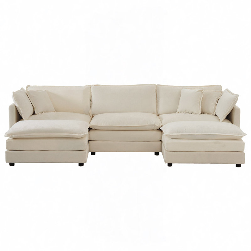 Jeffers Chenille Fabric Upholstered 4-Piece Sectional Sofa, Beige Chenille, 33.85" H x 114.56" W x 34.25" D